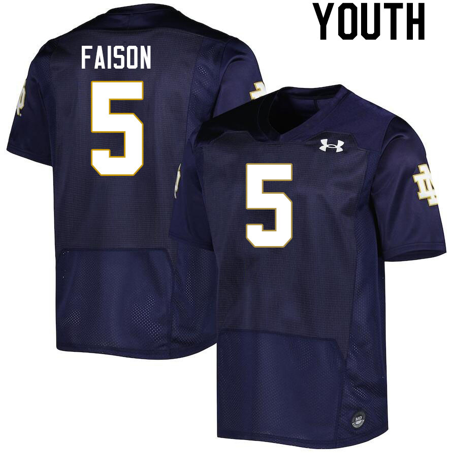 Youth #5 Jordan Faison Notre Dame Fighting Irish College Football Jerseys Stitched-Navy